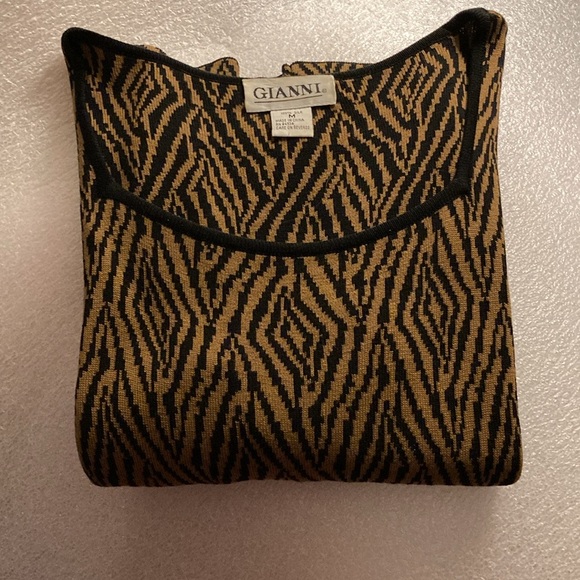 Gianni Black & Copper Herringbone Design Elbow Length Silk Sweater - Sz M - Picture 3 of 9